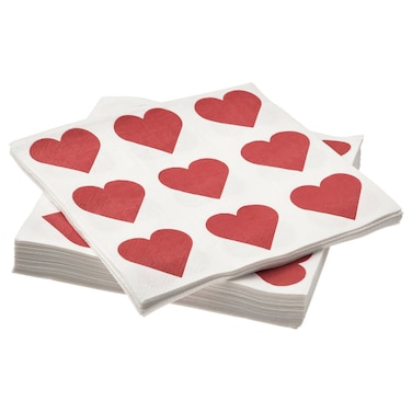 Christmas Paper Napkin Heart White/Red 33X33 Cm 30 Pack