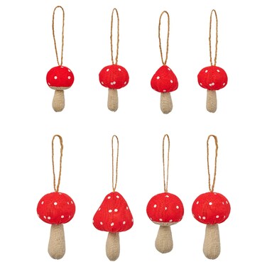 Christmas Tree Ornament Set Of 8 Mushroom Red