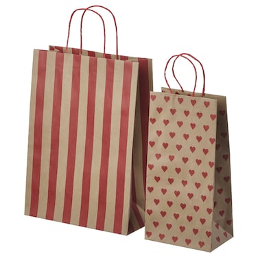 Christmas Gift Bag Set Of 2 Mixed Patterns Brown-Red