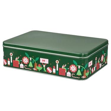 Christmas Tin With Lid Green 29X20X8 Cm