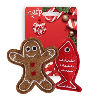 Christmas All For Paws Happy Holiday Cat Ginger Bread Man &amp; Fish Set (2. Pc.)