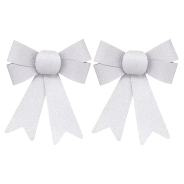 Christmas Atmosphera Glitter Bows Festive Decor (2 Pc, Silver)