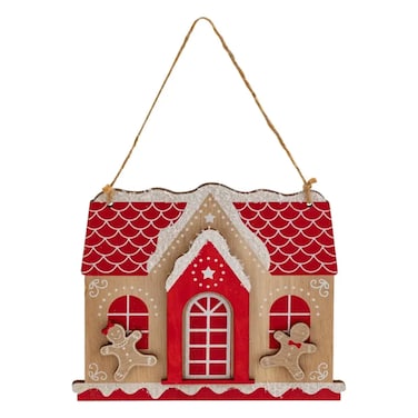 Christmas Atmosphera Wooden Gingerbread House Tree Decor (15 Cm, Red)