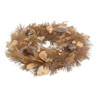 Christmas Atmosphera Golden Nature Wreath Wiith 4 Glass Candle Holders (1 Pc, 33 X 7 Cm)