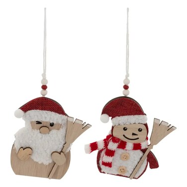 Christmas Atmosphera Santa Claus With Broom Wooden Tree Decor Set (2 Pc, 12 Cm)