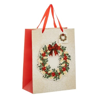 Christmas Atmosphera Christmas Wreath Print Medium Gift Bag (1 Pc, 26 X 32.4 Cm)