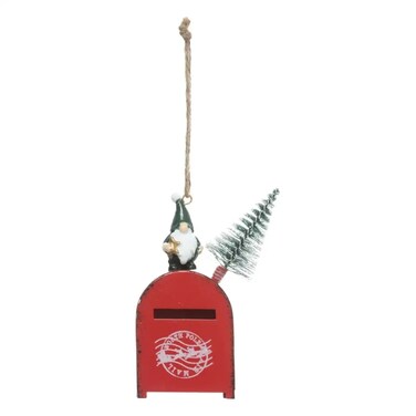 Christmas Atmosphera Metal Letter Box Gnome Tree Decor (11 Cm, Red)