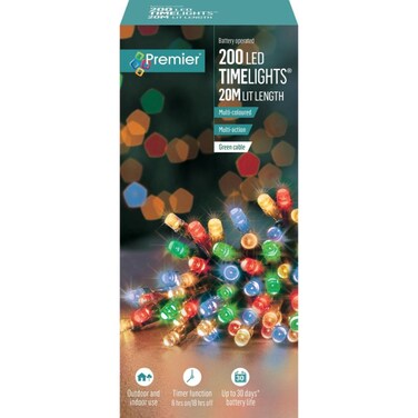 Christmas Premier 200 Led Timelights Multi-Colored Battery Operated String Lights (20 M)