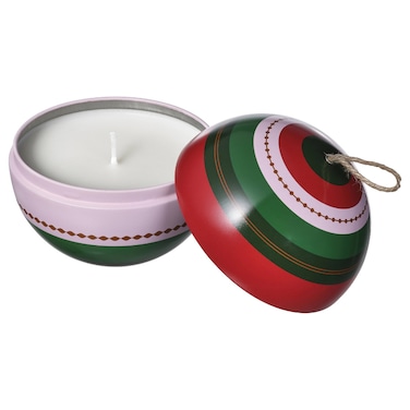 Christmas Scented Candle In Metal Tin Bauble/Warm Spices Green 28 Hr