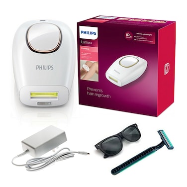 Philips Lumea Essential IPL Hair Removal Device - Hair Regrowth Prevention Kit for Body &amp; Face (Includes Power Adapter, Safety Glasses &amp; Razor)