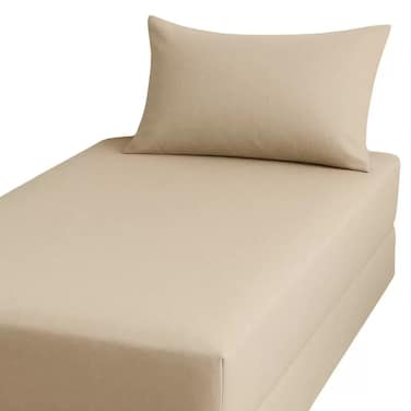 Single Fitted Bed Sheet Set 90X190Cm With Pillow Cover 50X75Cm Beige
