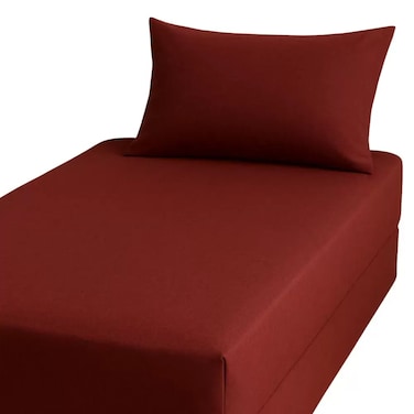 Single Fitted Bed Sheet Set 90X190Cm With Pillow Cover 50X75Cm Maroon
