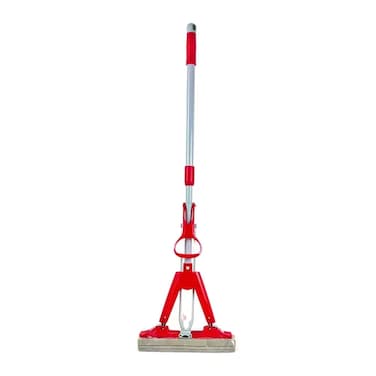Telescopic Handle Folding Sponge Mop With Super Absorbent Sponge- Red