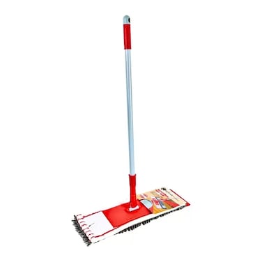 Microfiber Dust And Floor Cleaning Flat Mop With Stainless Steel Handle- Red