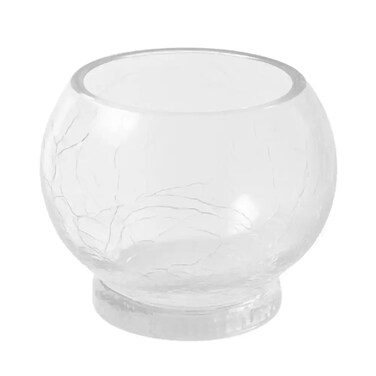 Crackled Design Round Glass Flower Vase Transparent- 12X10Cm