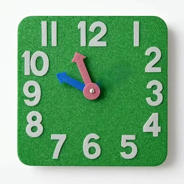 Rubber Square Shaped Big Glitter Wall Clock- Green