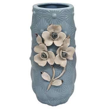 Ceramic Flower Vase For Home Decor Table Centerpieces, Flower Design Decorative Flowers Vase-24Cmx9Cm-Cyan