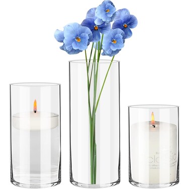 Set Of 3 Clear Glass Cylinder Vases Bulk,6 8 10 Inch-3 Pack Tall Glass Cylinder Candle Holders