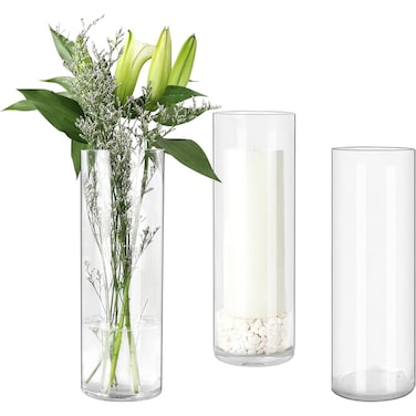 3 Pack Clear Glass Cylinder Vases, Table Flowers Vase Candle Holder For Home