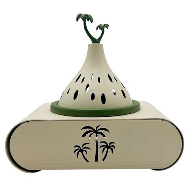 Elegant Palm Metal Incense Burner With Stand 19Cm*13Cm*17.5Cm, Ivory/Green