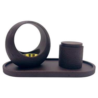 Luxury Incense Burner Set 26Cm*12Cm*13.5Cm, Gypsum/Pop Material, Dark Brown