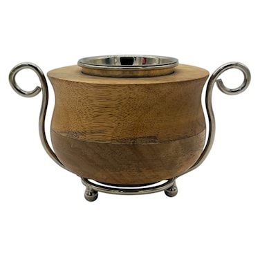Wooden And Metal Incense Burner 12Cm*9Cm, Silver