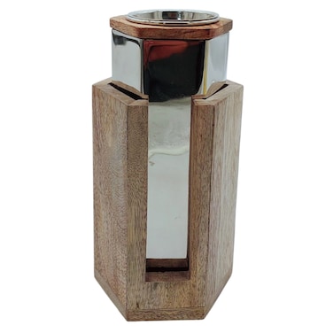 Wooden And Metal Incense Burner 11Cm*21Cm, Silver/Wood
