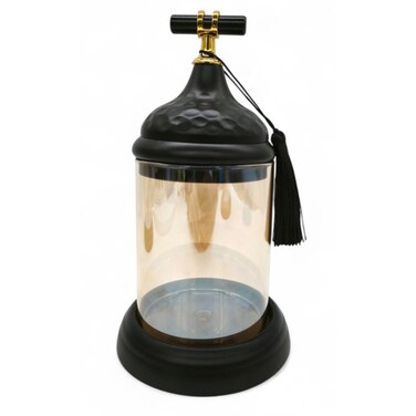 Black Wooden Texture Glass Canister With Lid 18Cm