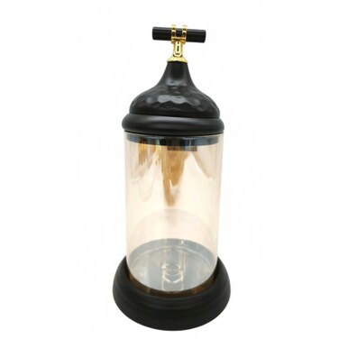 Black Wooden Texture Glass Canister With Lid 25Cm