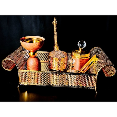 Perfume And Bakhoor Set With Stand Gold And Wooden