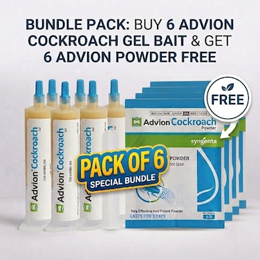 Advion Cockroach Gel Bait Pack of 6 Mega Saver &ndash; Includes 6 Free Advion Dry Powders (5g) &ndash; Fast Acting Powerful Roach Eliminator