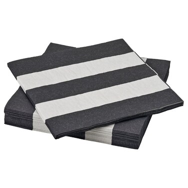 Paper Napkin Striped Black/White 30 In Pack 33X33 Cm