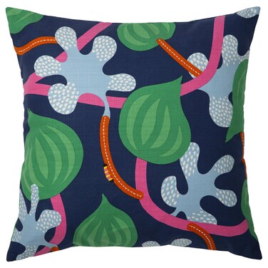 Cushion Cover Dark Blue Multicolour/Floral Pattern 50X50 Cm