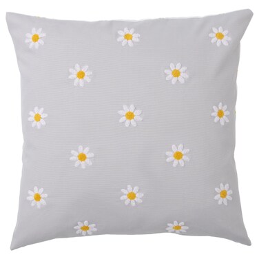 Cushion Cover Floral Pattern Grey/White 50X50 Cm