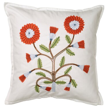 Cushion Cover White/Embroidery Dark Orange 50X50 Cm
