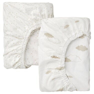 Fitted Sheet For Bassinet 2 In Pack Clouds/Dots/Off-White 41X75 Cm