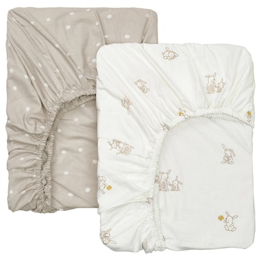 Fitted Sheet For Cot 2 In Pack White Beige/Dot Pattern Bunny Pattern 60X120 Cm