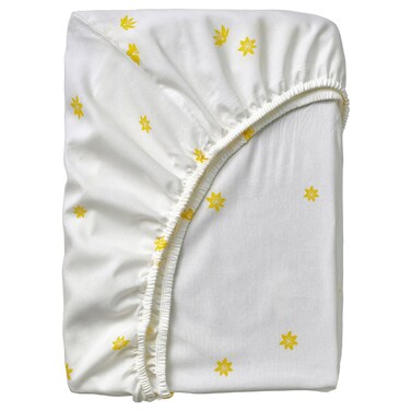 Fitted Sheet White Yellow/Flower Pattern 90X200 Cm