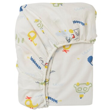 Fitted Sheet White/Vehicles Pattern 90X200 Cm