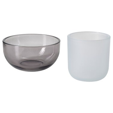 Tealight Holder Set Of 2 Grey/Frosted Glass
