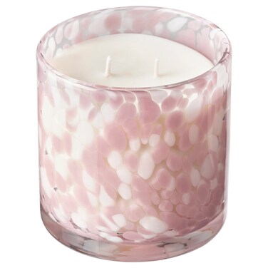 Scented Candle In Glass 2 Wicks Pink Flowers/Dotted Pink 50 Hr