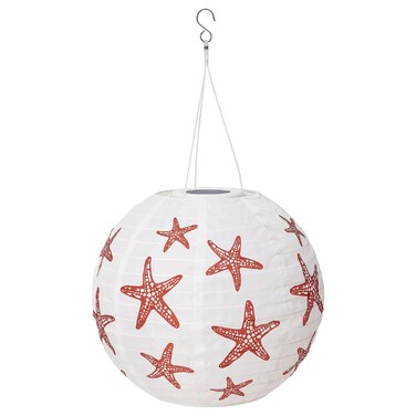 LED Solar-Powered Pendant Lamp Outdoor Globe/Red Star 30 Cm