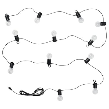 LED Lighting Chain With 12 Bulbs Outdoor Black