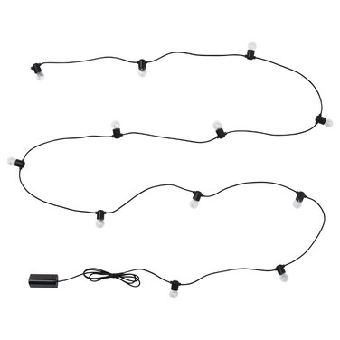 LED Lighting Chain With 12 Bulbs Outdoor/Battery-Operated Black