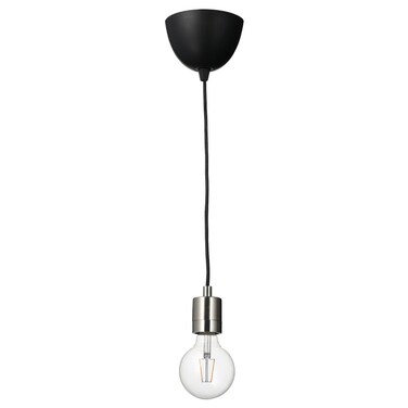Pendant Lamp With Light Bulb Nickel-Plated/Globe Clear