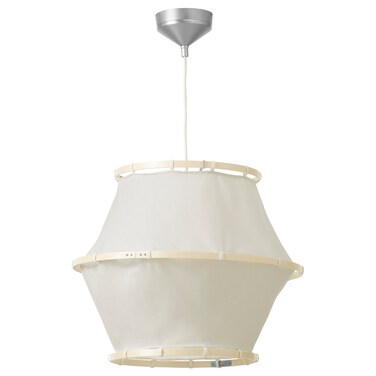 Pendant Lamp White Textile/Wood 54 Cm