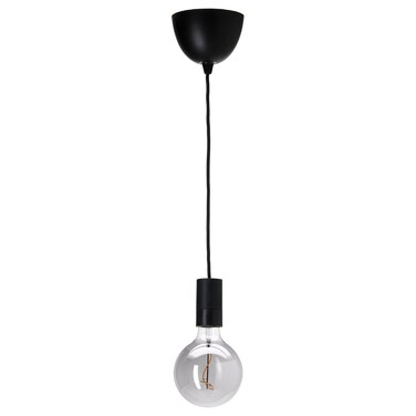 Pendant Lamp Black/Globe Grey Clear Glass 125 Mm