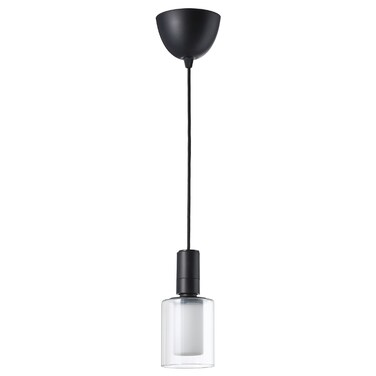 Pendant Lamp With Light Bulb Black Textile/Cylinder Striped