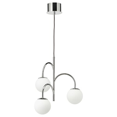 Pendant Lamp 3-Armed Chrome-Plated/Opal White Glass 55 Cm