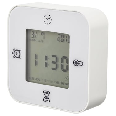 Clock/Thermometer/Alarm/Timer White 7X7 Cm